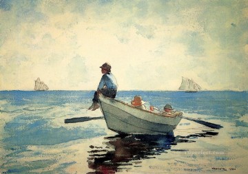 two boys singing Painting - Boys in a Dory2 Realism marine painter Winslow Homer